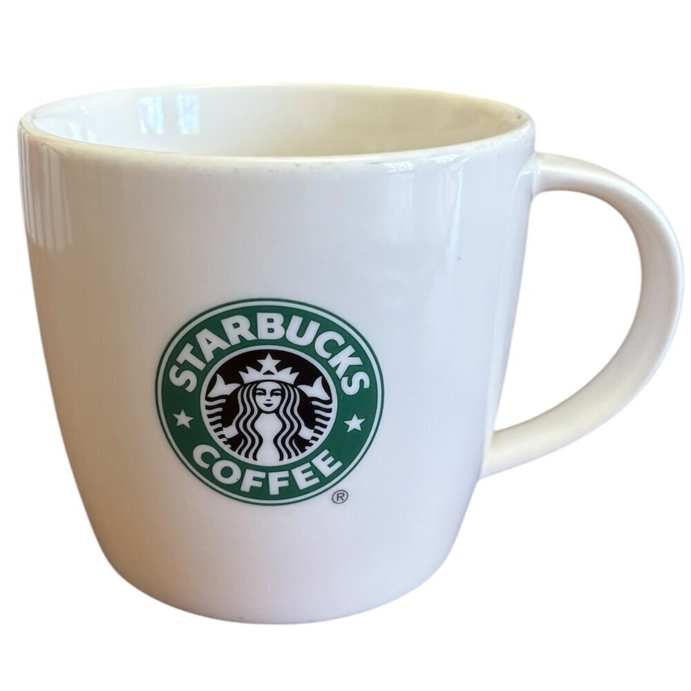 Starbucks 2008 White Ceramic Coffee Cup Mug with Green Mermaid Logo 12 Oz. EUC
